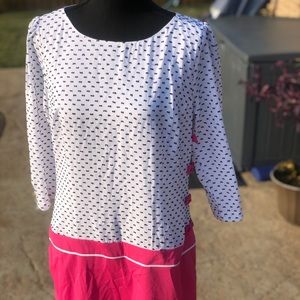Women’s Dress -white w black dot 3/4 sleeve & pink